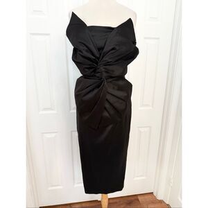 Milly Womens Black Harlow Bow Taffeta Strapless Cocktail Midi Dress Size 4 NWT